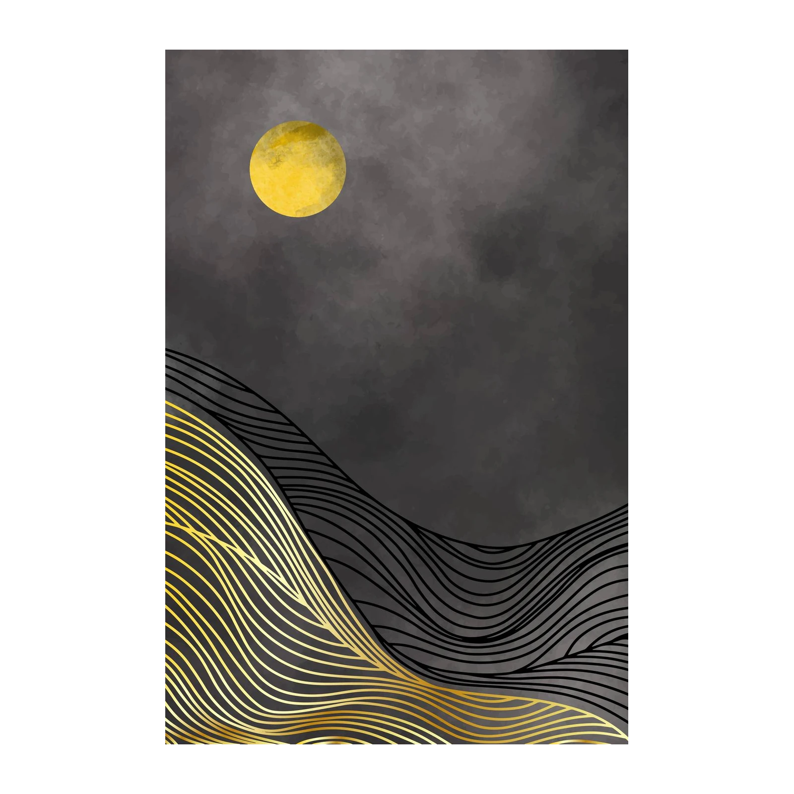 Abstract Gold Moon Mountain Landscape Wall Art