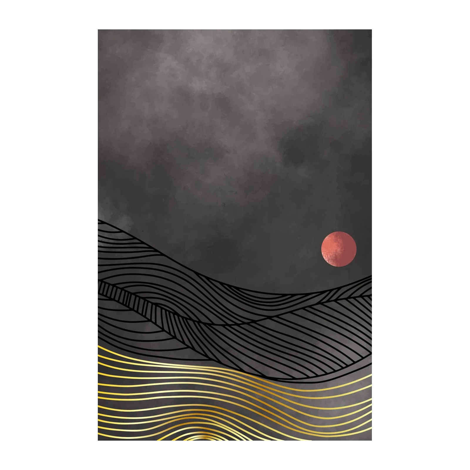 Abstract Sunset Landscape Gold Lines Wall Art