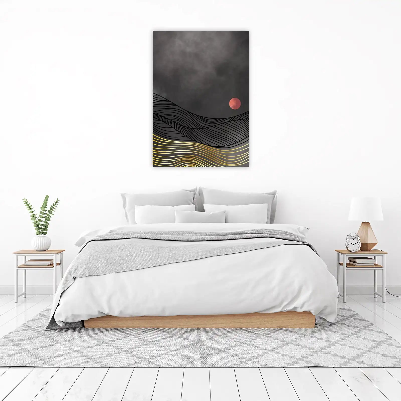 Abstract Sunset Landscape Gold Lines Wall Art