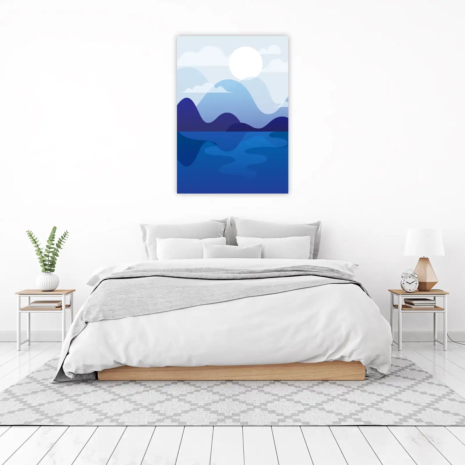 Serene Blue Mountain Lake Abstract Wall Art