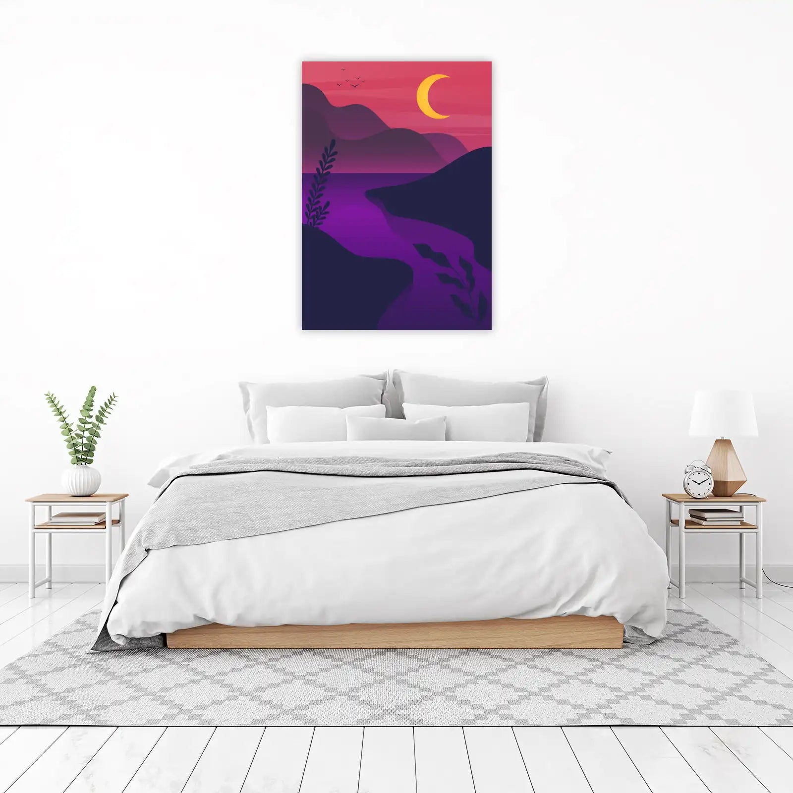 Crimson Sunset Moonscape Serene Wall Art