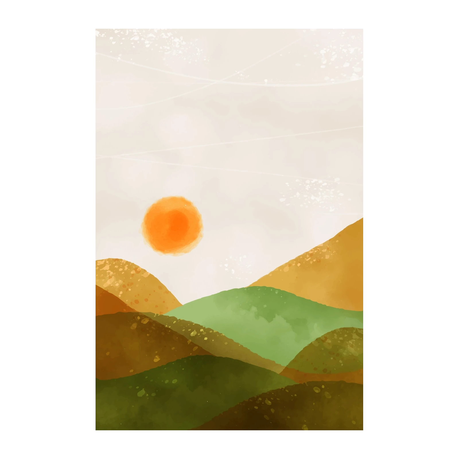 Boho Sunset Mountain Landscape Wall Art