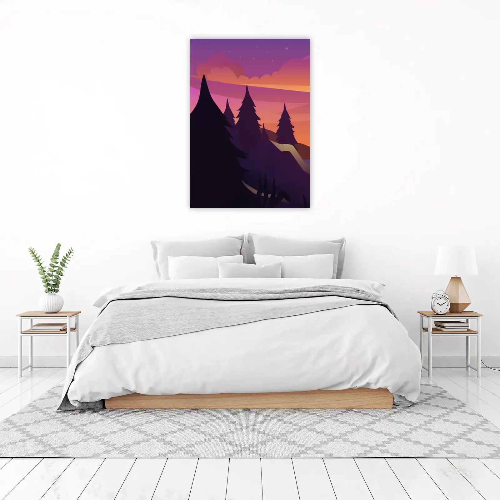 Serene Mountain Sunset Forest Wall Art