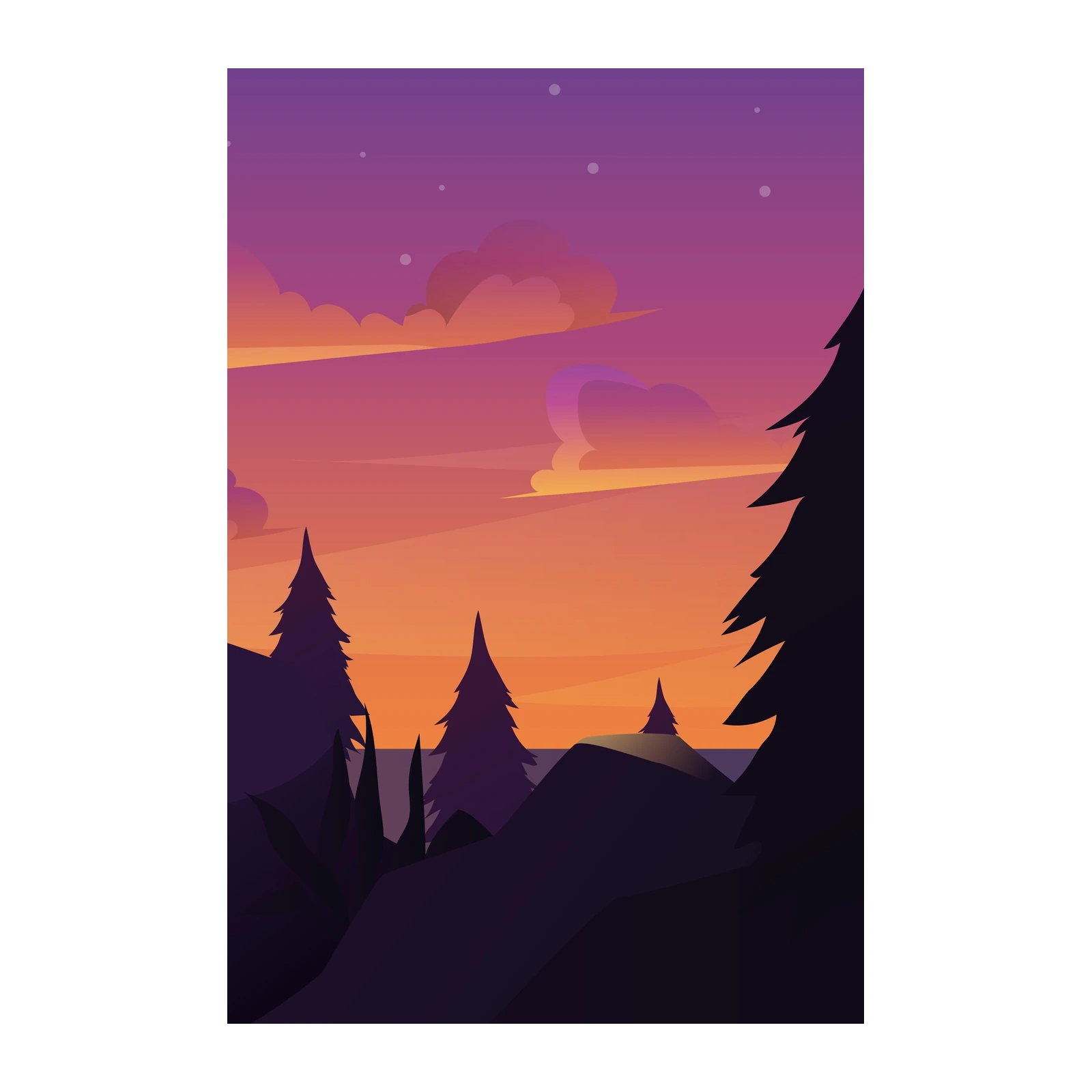 Serene Sunset Forest Landscape Wall Art