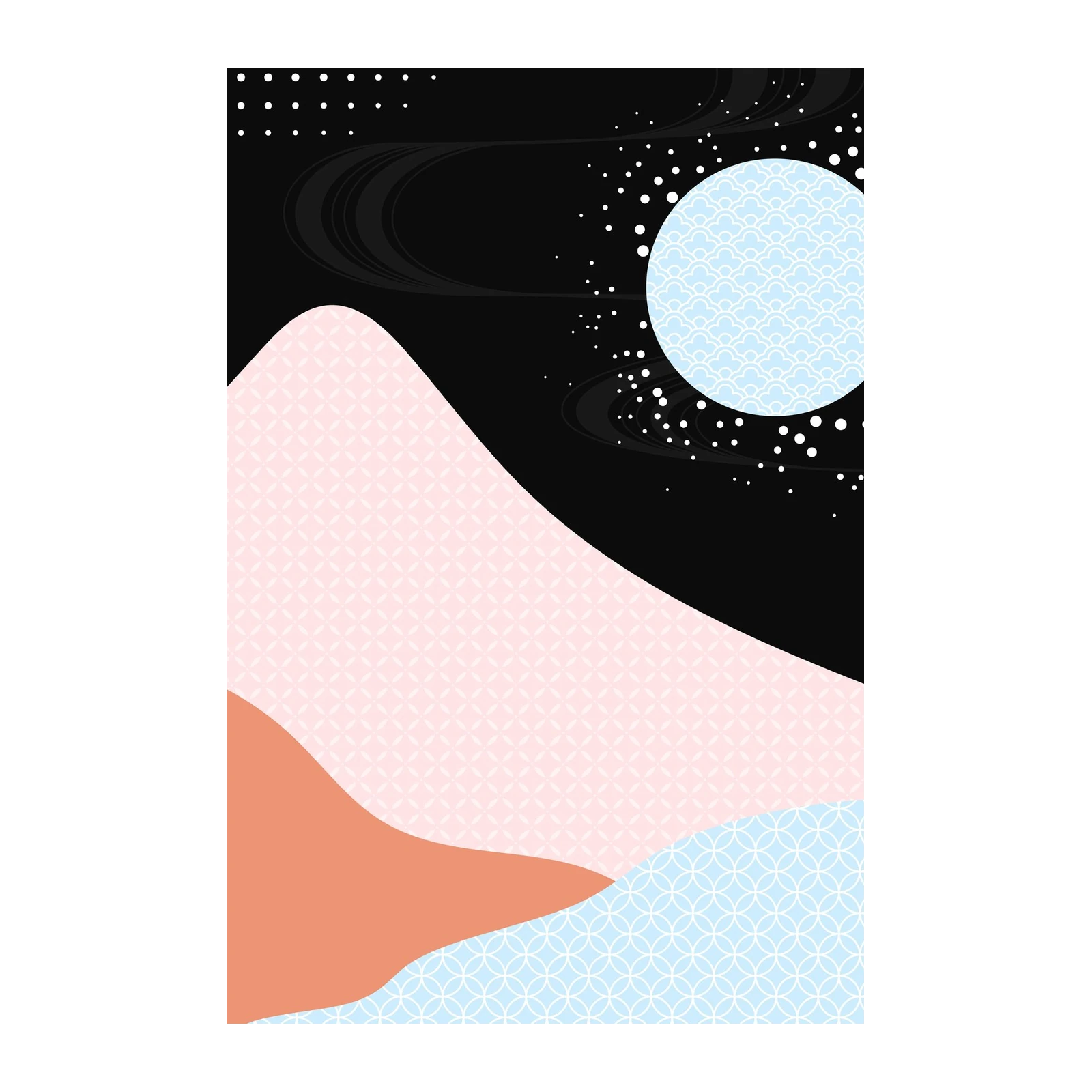 Serene Japanese Mountain Moon Wall Art