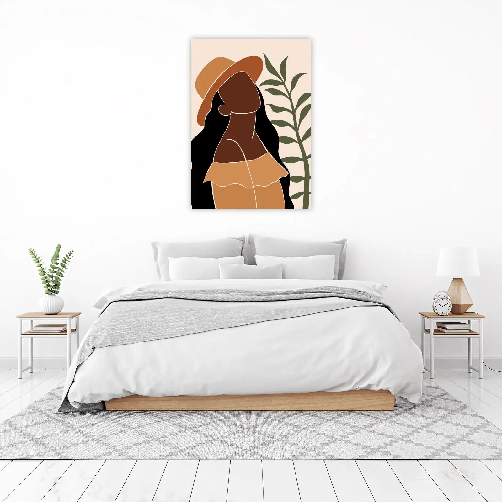 Boho Chic Woman Minimalist Portrait Wall Art