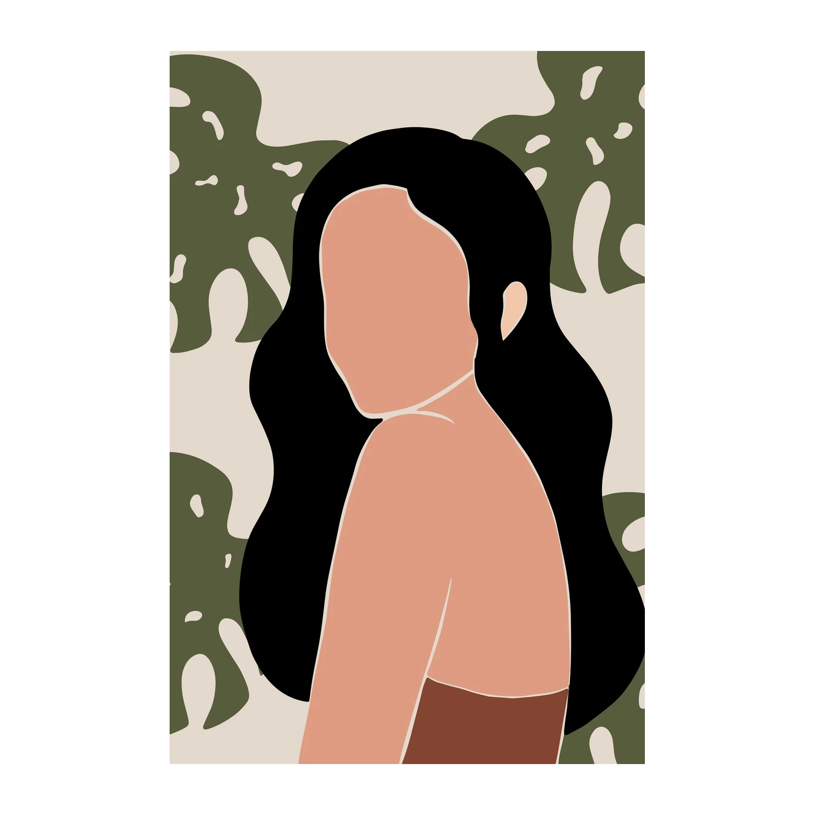 Boho Abstract Woman & Leaves Wall Art