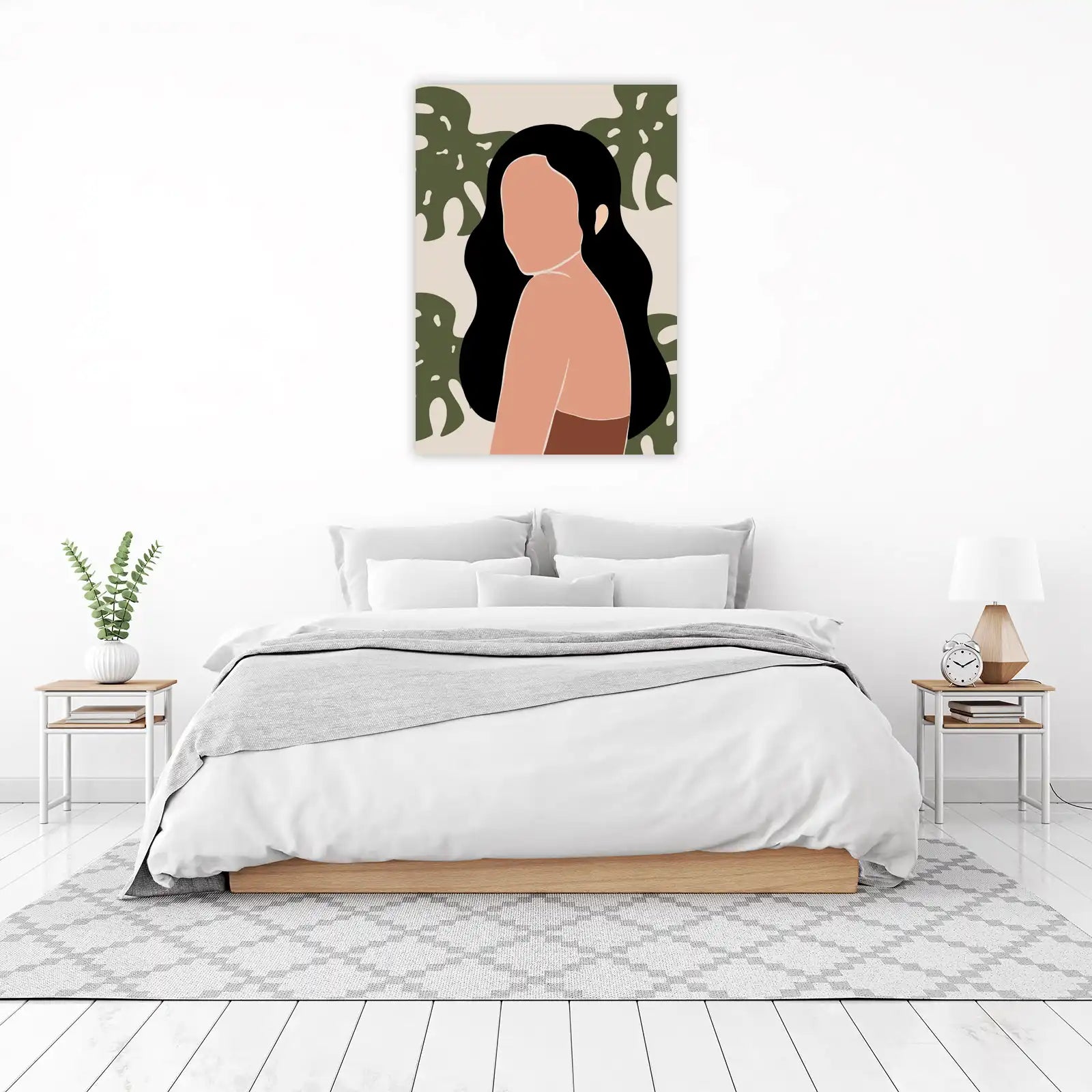 Boho Abstract Woman & Leaves Wall Art