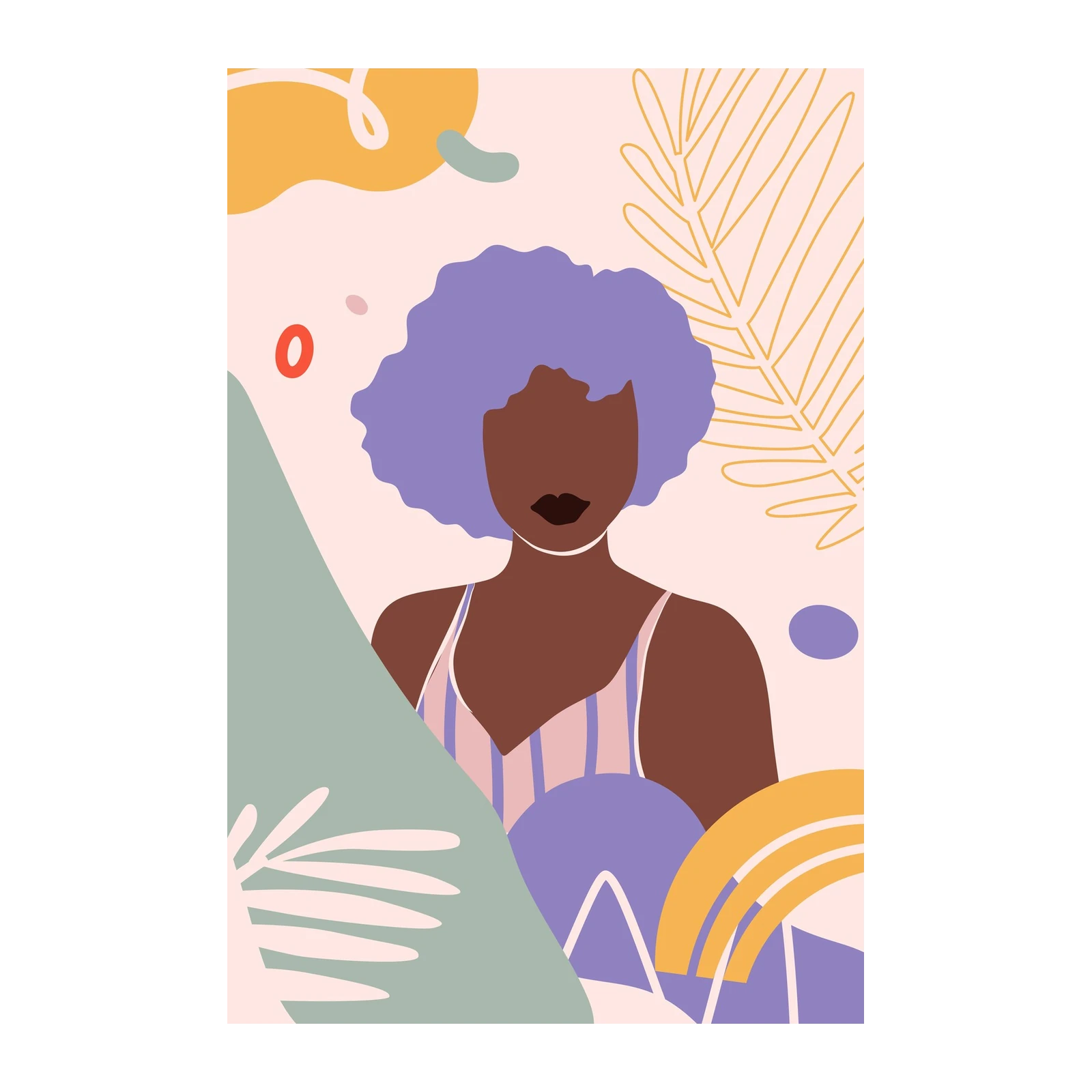 Modern Abstract Woman Lavender Afro Wall Art