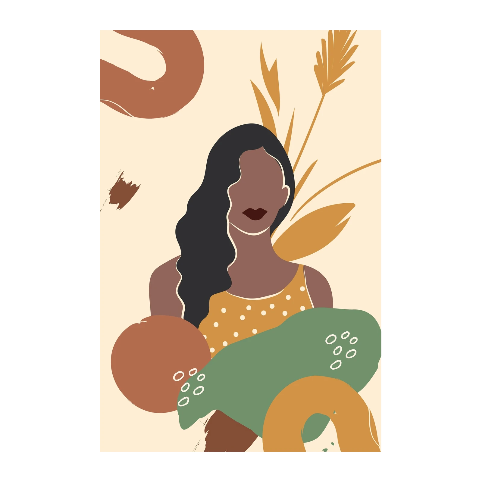 Boho Abstract Woman & Botanicals Wall Art