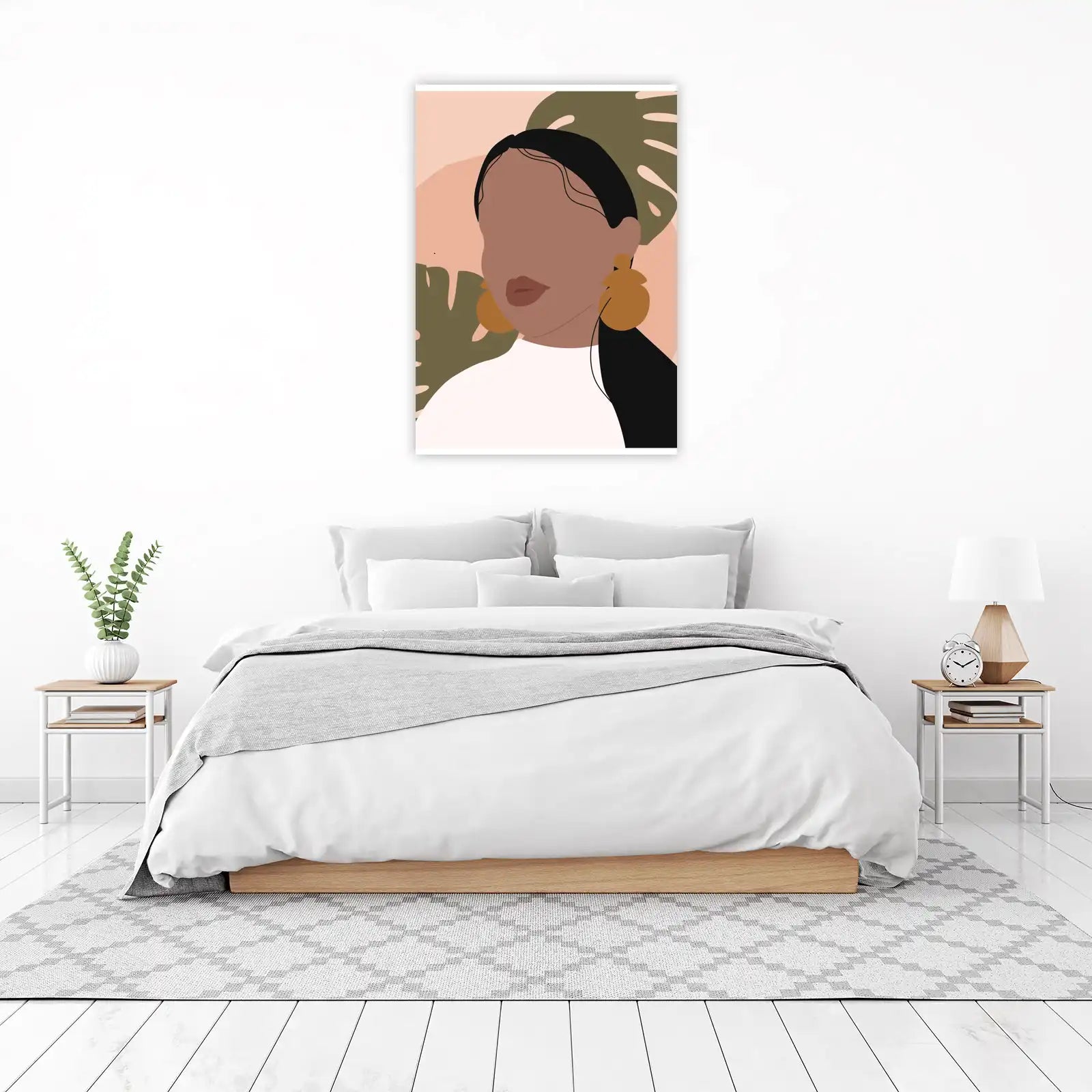 Boho Abstract Woman Tropical Leaf Wall Art