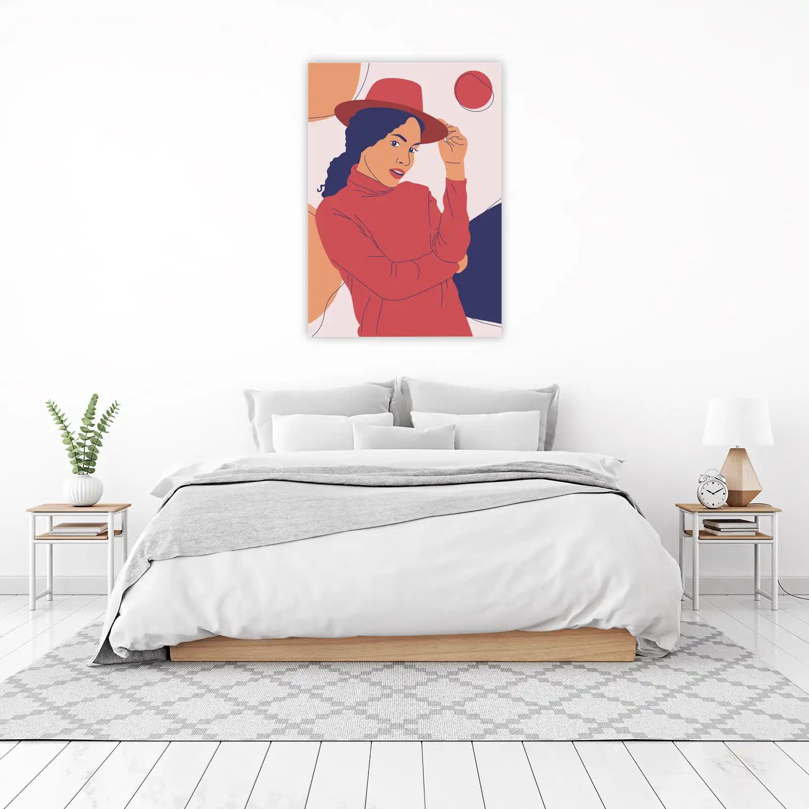 Chic Woman Portrait Red Hat Wall Art