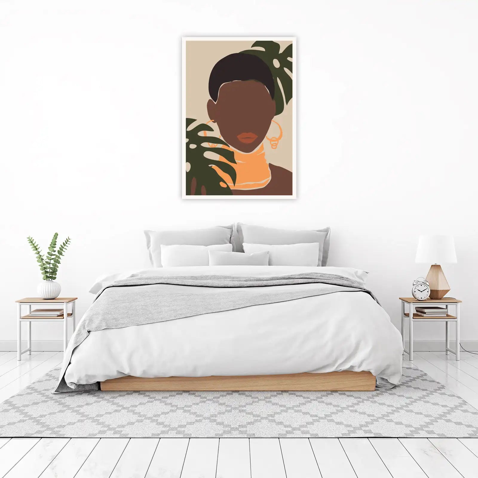 Bohemian Abstract Face & Tropical Leaves Wall Art