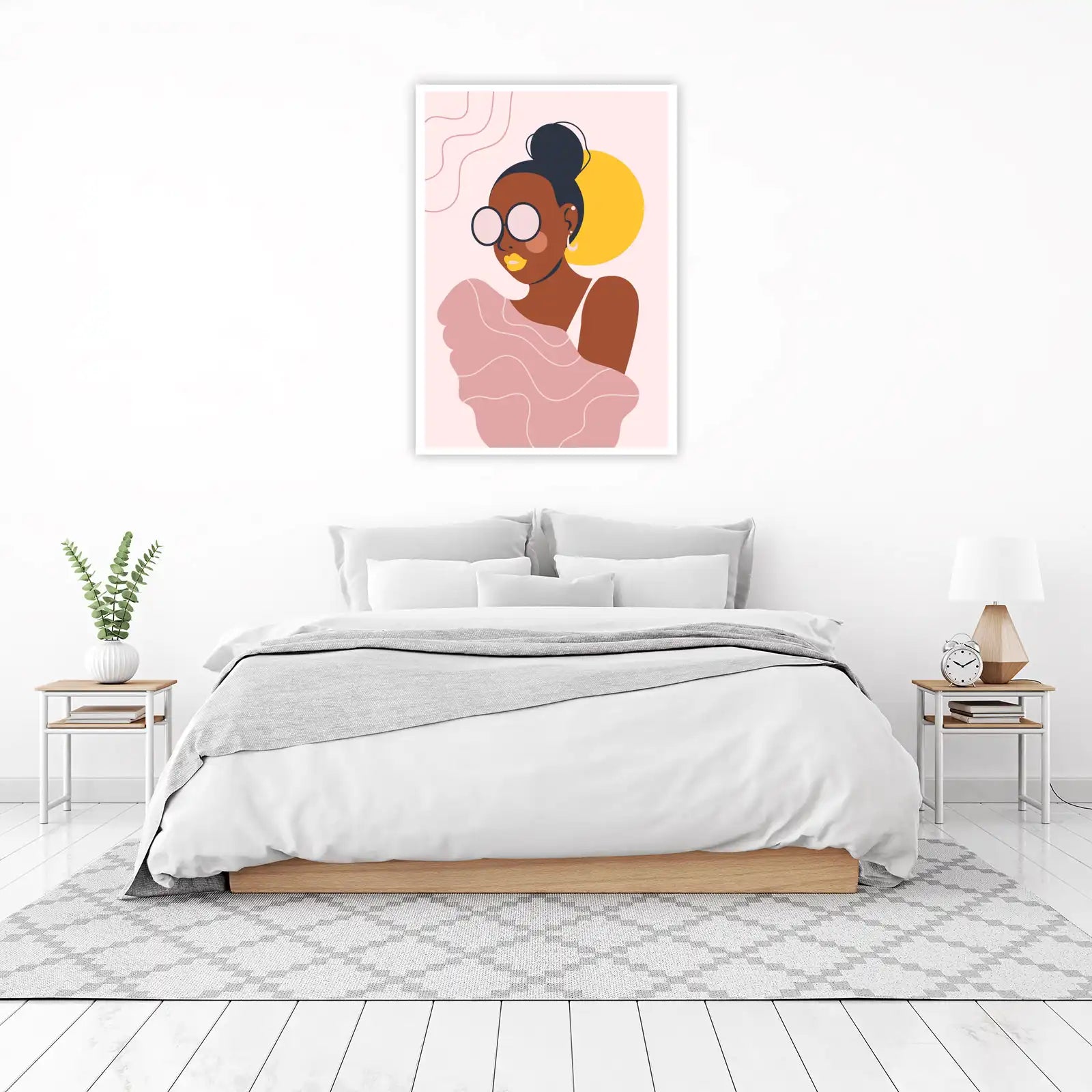 Modern Woman Portrait with Yellow Accent Wall Art