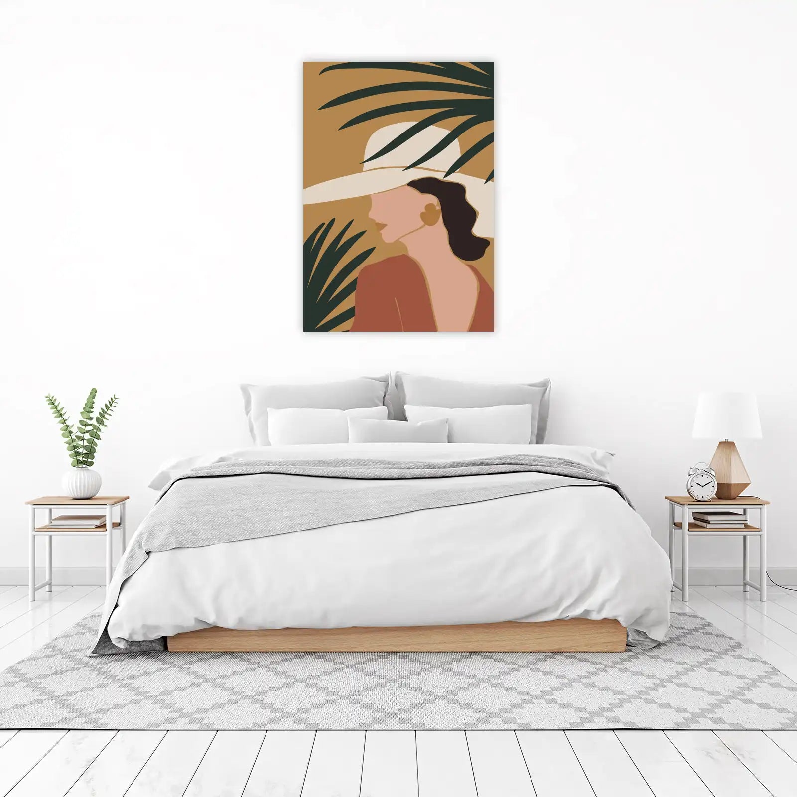 Elegant Woman in Hat Boho Abstract Wall Art