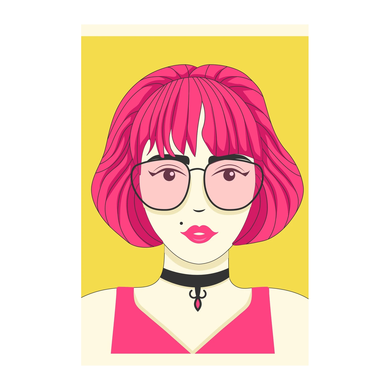 Pop Art Pink Hair Girl with Glasses Wall Art