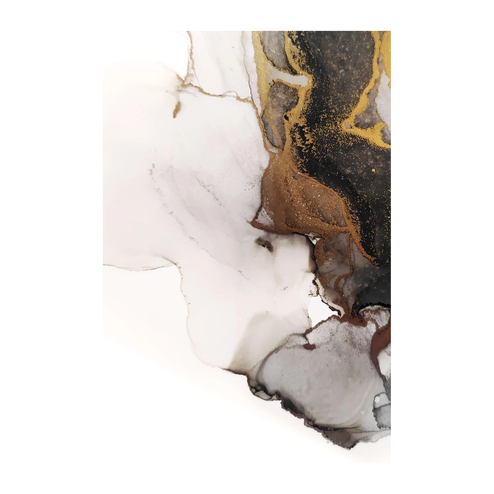 Abstract Gold & Black Ink Fluid Wall Art