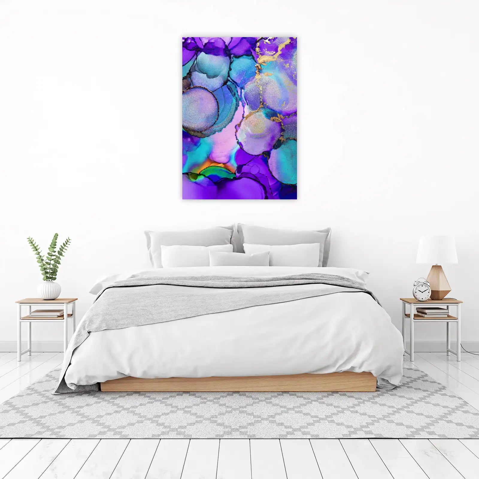 Vibrant Purple & Teal Abstract Gold Splash Wall Art
