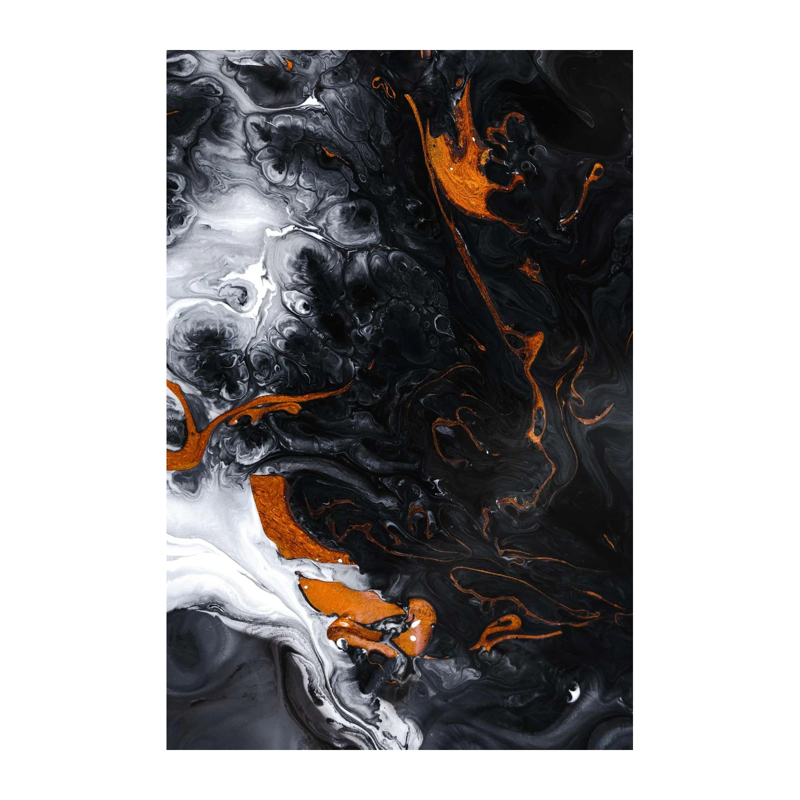 Abstract Black Orange Fluid Art Wall Art