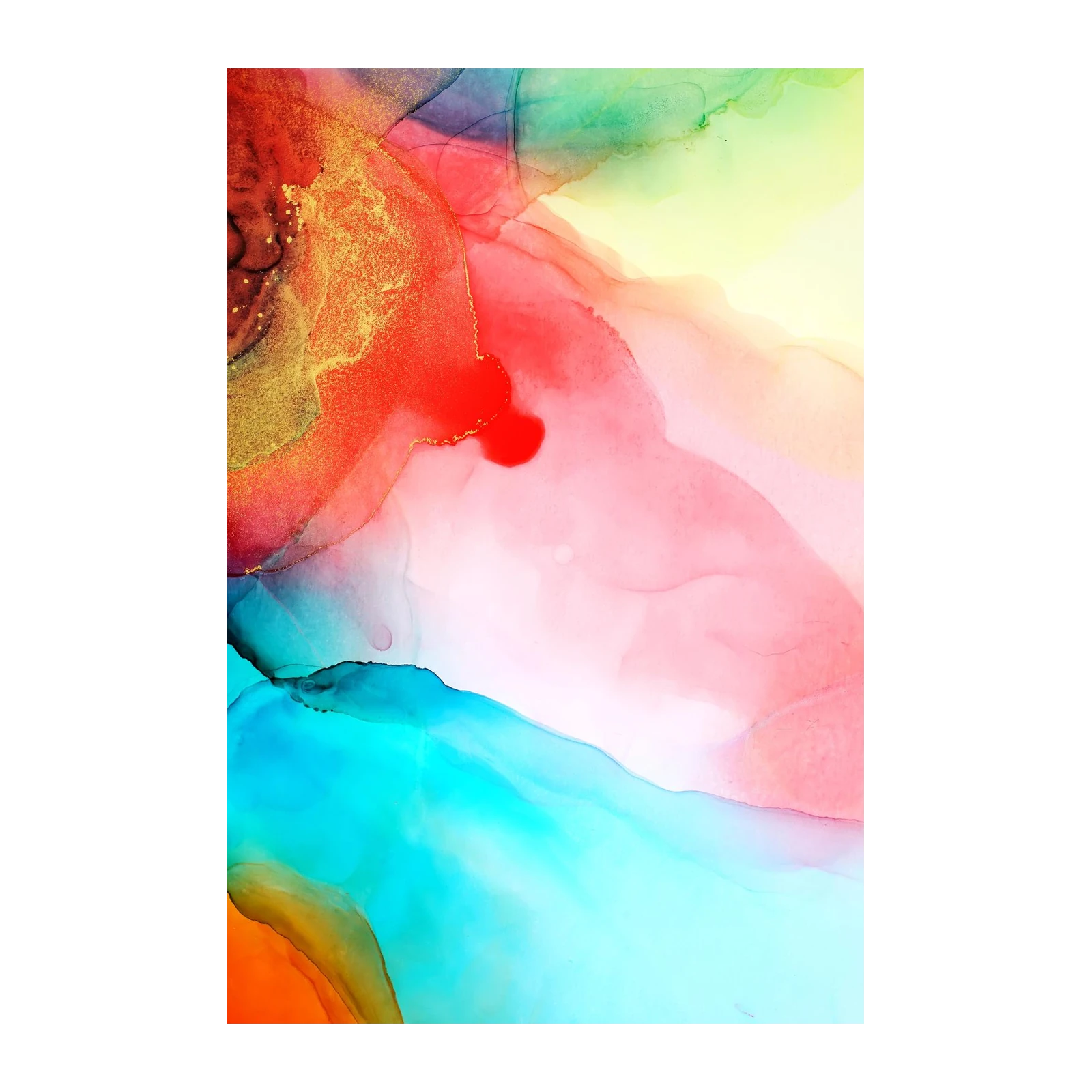 Vibrant Abstract Fluid Art Gold Accents Wall Art