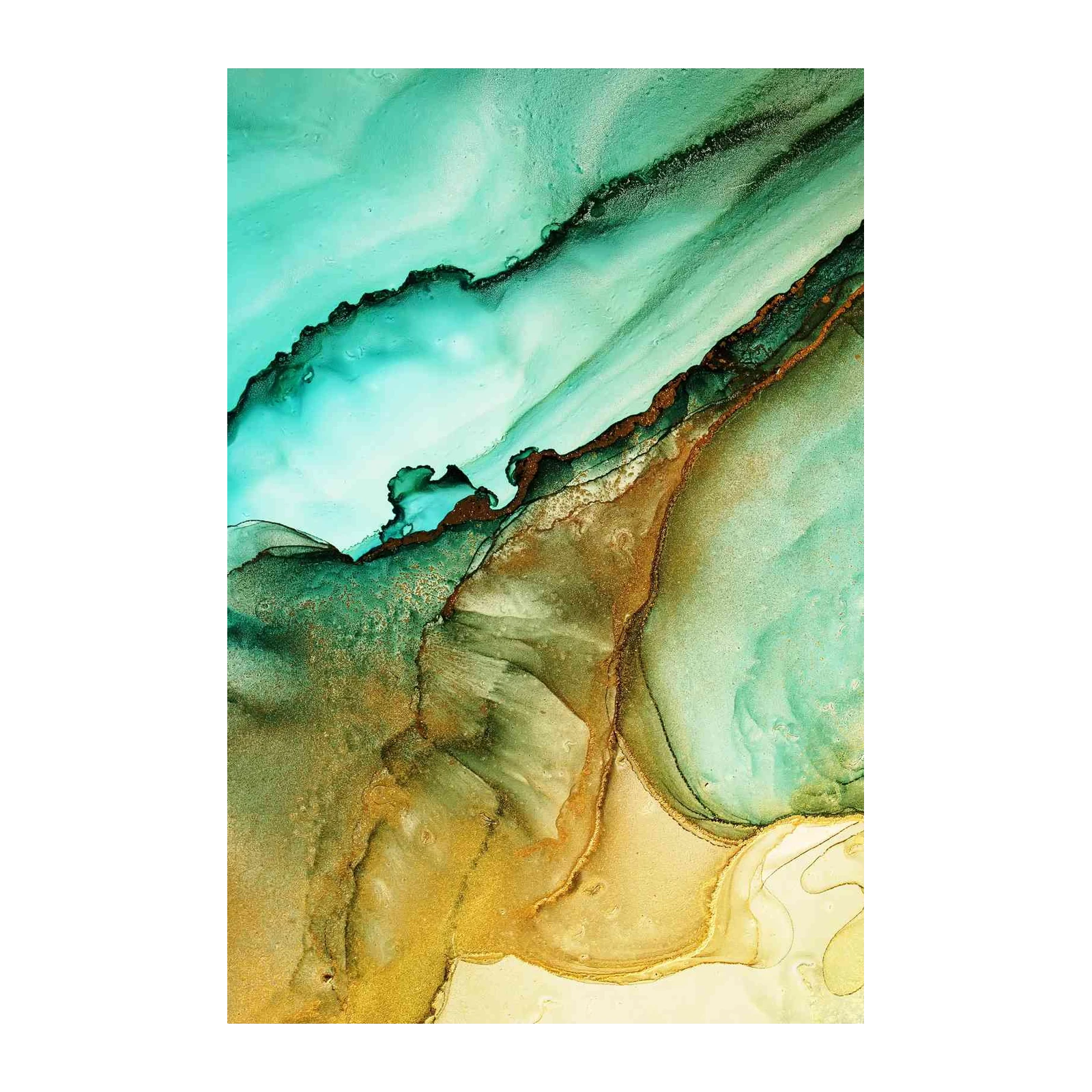 Aqua Gold Abstract Flow Wall Art