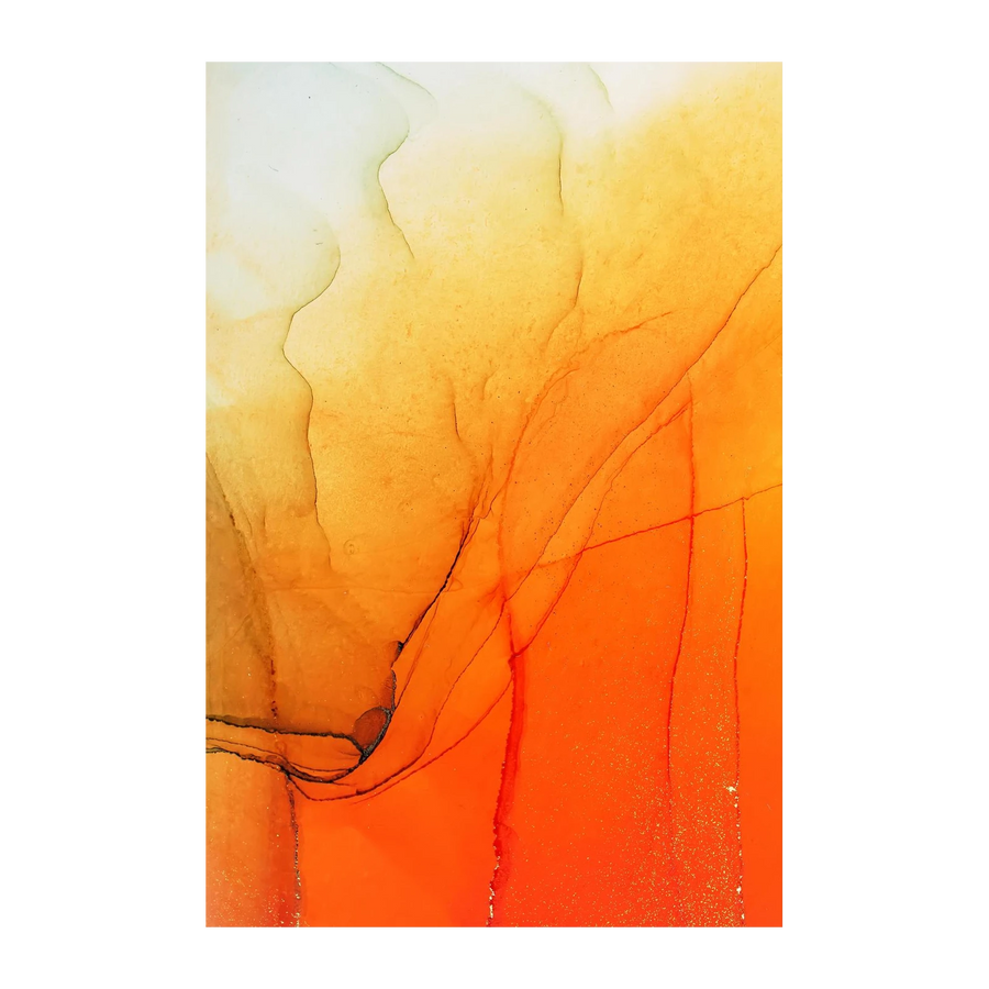 Vibrant Abstract Orange & Gold Alcohol Ink Wall Art