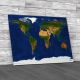 Flat World Map 2 Canvas Print Large Picture Wall Art