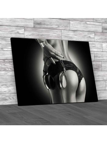 Erotic Woman Headphones Canvas Print Large Picture Wall Art