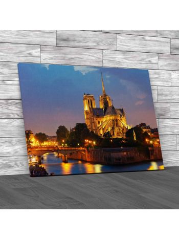 Notre Dame Paris Night Canvas Print Large Picture Wall Art