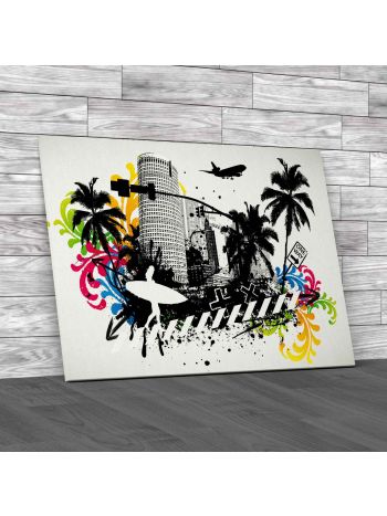 Summer Palm City Canvas Print Large Picture Wall Art