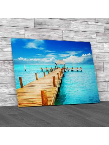 Tropical Jetty Seascape Canvas Print Large Picture Wall Art