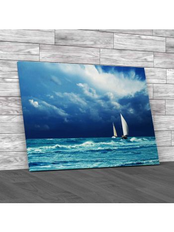 Rough Sea With Boats Canvas Print Large Picture Wall Art