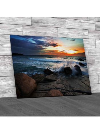 Waves Splashing On Rocks Canvas Print Large Picture Wall Art