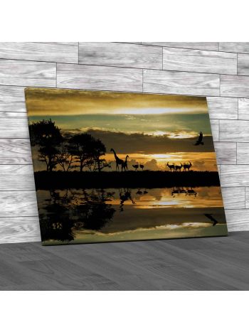 African Animal Sunset Canvas Print Large Picture Wall Art