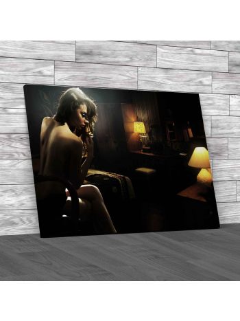 Sexy Lady in Dark Room Canvas Print Large Picture Wall Art