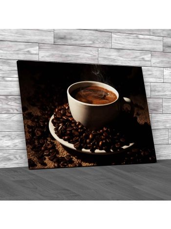 Coffee Cup with Beans Canvas Print Large Picture Wall Art