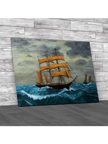 Sail Ship At Stormy Sea Canvas Print Large Picture Wall Art