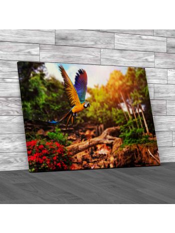 Ara Parrot On Tropical Forest Background Canvas Print Large Picture Wall Art