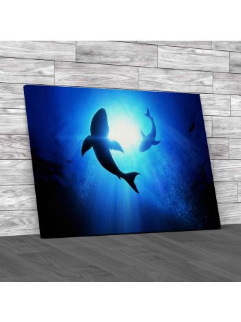 Great White Sharks Circling Canvas Print Large Picture Wall Art