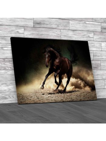 Black Horse Galloping Canvas Print Large Picture Wall Art
