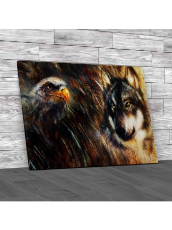 Wolf And Eagle Color Painting Canvas Print Large Picture Wall Art