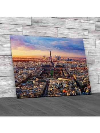 Aerial View Of Paris At Sunset Canvas Print Large Picture Wall Art