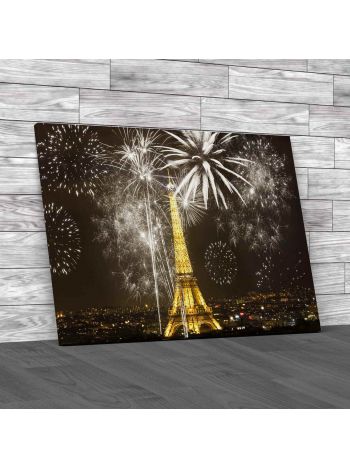 Eiffel Tower With Fireworks Canvas Print Large Picture Wall Art