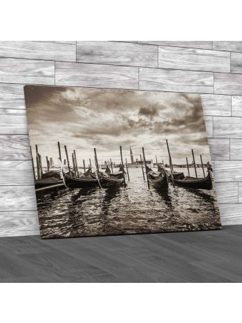 Gondolas In Lagoon Of Venice Canvas Print Large Picture Wall Art