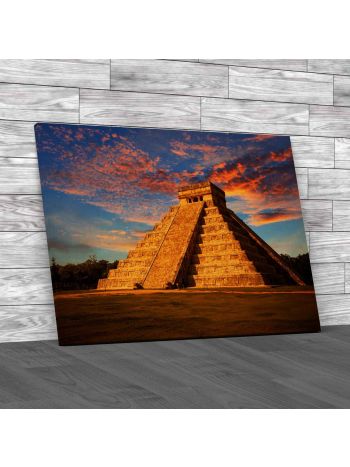 Temple Of Kukulkan At Sunset Canvas Print Large Picture Wall Art