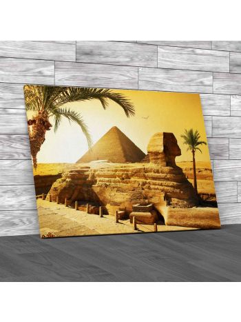 Sphinx And Pyramid In Egyptian Desert Canvas Print Large Picture Wall Art