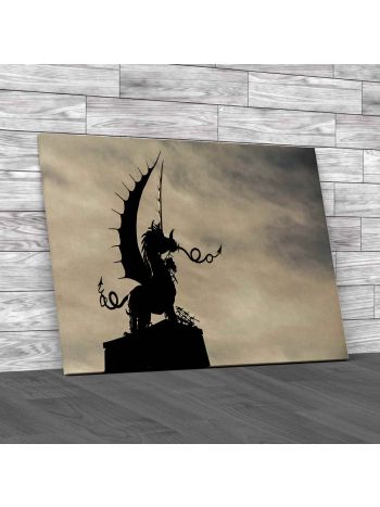 Welsh Dragon Statue In Silhouette Canvas Print Large Picture Wall Art
