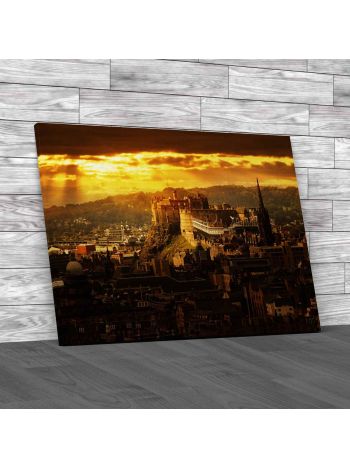Edinburgh Castle Caught In The Sun Canvas Print Large Picture Wall Art