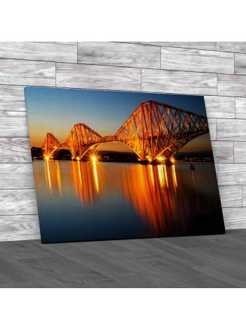 The Forth Rail Bridge Illuminated At Dawn Canvas Print Large Picture Wall Art