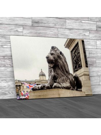 Lion Statue At Trafalgar Square Canvas Print Large Picture Wall Art